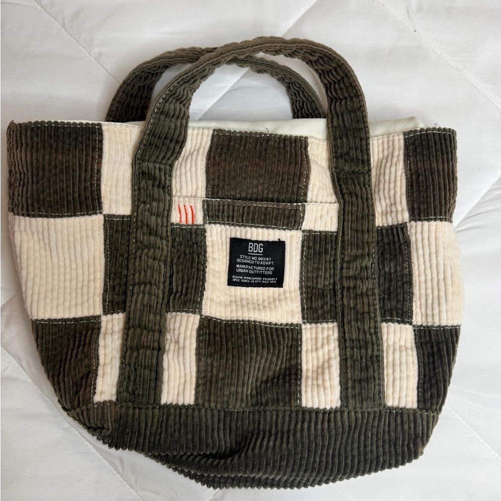 BDG Patchwork Mini Corduroy Tote Bag In Dark Green Purse
